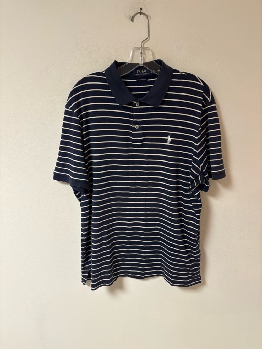 Polo by Ralph Lauren Navy White Striped Cotton Polo Shirt Large